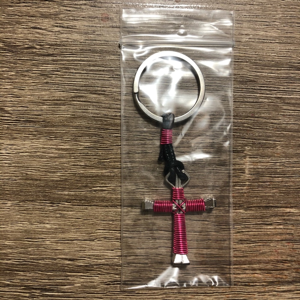 Horseshoe Nail Cross Keychain